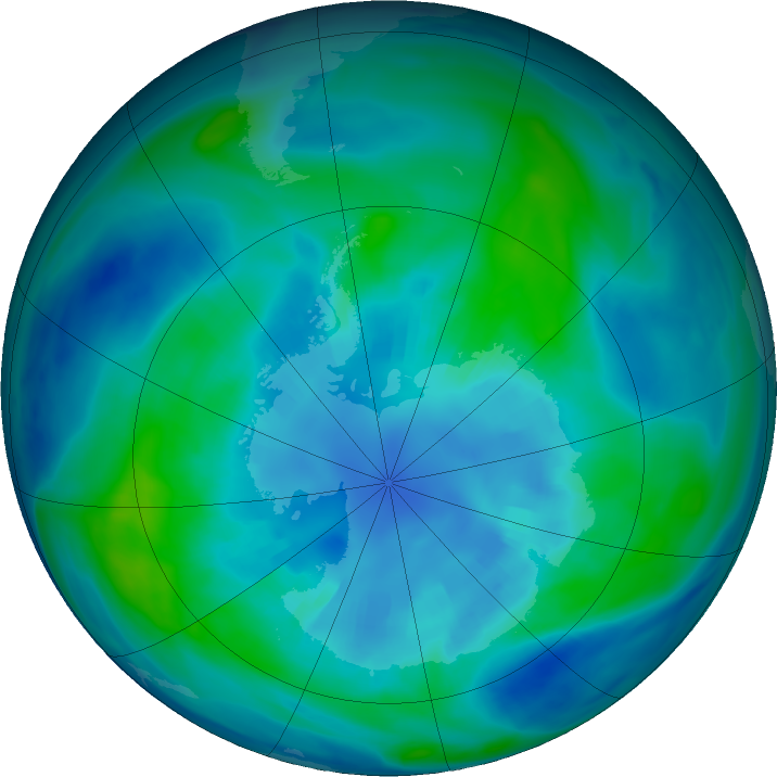 Antarctic ozone map for 09 April 2022